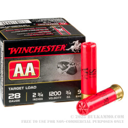 250 Rounds of 28ga Ammo by Winchester AA - 3/4 ounce #9 shot