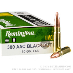 20 Rounds of .300 AAC Blackout Ammo by Remington UMC - 150gr CTFB