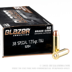 50 Rounds of .38 Spl Ammo by Blazer Brass - 125gr FMJ