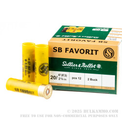 25 Rounds of 20 Gauge Ammo by Sellier & Bellot - 12 Pellet #2 Buckshot