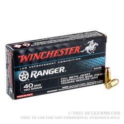 500 Rounds of .40 S&W Ammo by Winchester Ranger - 180gr FMJE