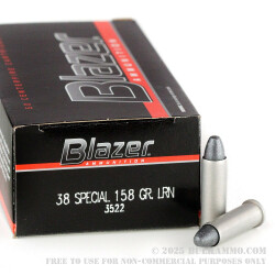 50 Rounds of .38 Spl Ammo by CCI - 158gr LRN