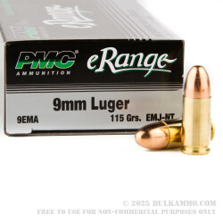 50 Rounds of 9mm Ammo by PMC eRange - 115gr EMJ-NT