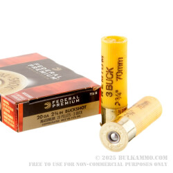 5 Rounds of 20ga Ammo by Federal Vital-Shok - 1 ounce #3 buck