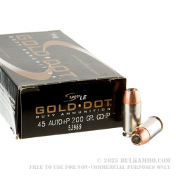 1000 Rounds of .45 ACP Ammo by Speer Gold Dot - +P 200gr JHP