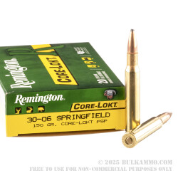 20 Rounds of 30-06 Springfield Ammo by Remington - 150gr PSP