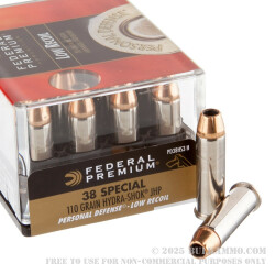 200 Rounds of .38 Spl Ammo by Federal Hydra-Shok Low Recoil - 110gr JHP