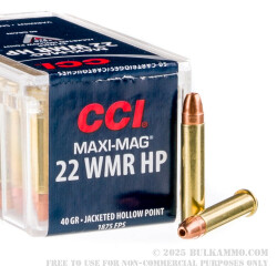 50 Rounds of .22 WMR Ammo by CCI Maxi-Mag - 40gr JHP