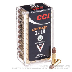 50 Rounds of .22 LR Ammo by CCI Copper-22 - 21gr Lead-Free HP