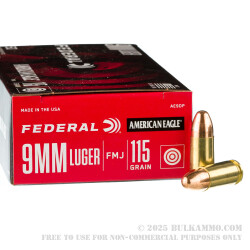 50 Rounds of 9mm Ammo by Federal - 115gr FMJ