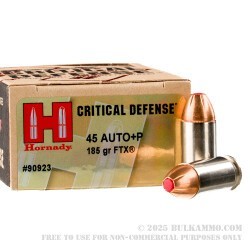 20 Rounds of .45 ACP +P Ammo by Hornady Critical Defense - 185gr JHP