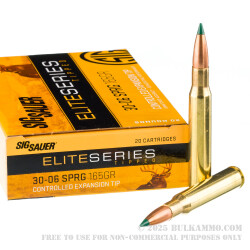 20 Rounds of 30-06 Springfield Ammo by Sig Sauer Elite Series - 165gr Controlled Expansion Tip