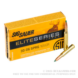 20 Rounds of 30-06 Springfield Ammo by Sig Sauer Elite Series - 165gr Controlled Expansion Tip