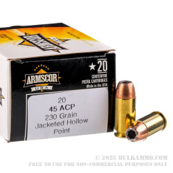 20 Rounds of .45 ACP Ammo by Armscor USA - 230gr JHP