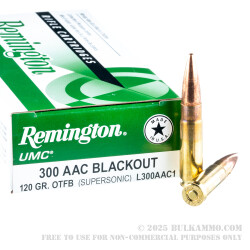 20 Rounds of .300 AAC Blackout Ammo by Remington - 120gr OTM