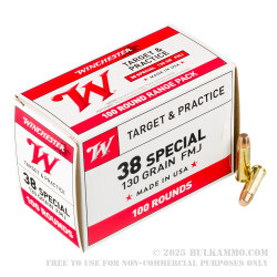 500  Rounds of .38 Spl Ammo by Winchester - 130gr FMJ