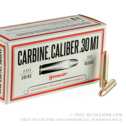 50 Rounds of .30 Carbine Ammo by Hornady - 110 Grain FMJ