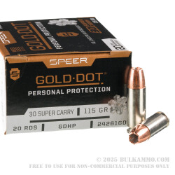 20 Rounds of .30 Super Carry Ammo by Speer Gold Dot - 115gr JHP