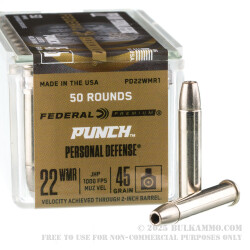 50 Rounds of .22 WMR Ammo by Federal Punch - 45gr JHP