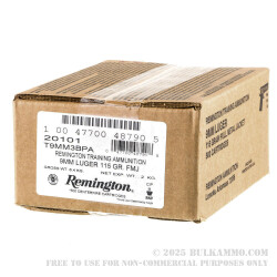 500 Rounds of 9mm Ammo by Remington MIL/LE Training - 115gr FMJ