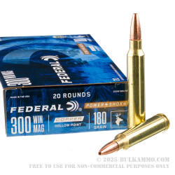 20 Rounds of .300 Win Mag Ammo by Federal Power-Shok - 180gr Copper HP