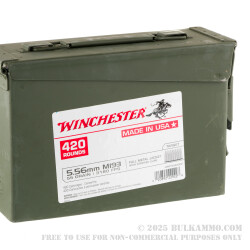 420 Rounds of 5.56x45 Ammo by Winchester USA in Ammo Can - 55gr FMJ M193 on Stripper Clips