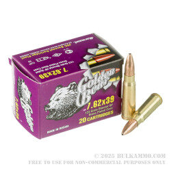 500 Rounds of 7.62x39mm Ammo by Golden Bear - 123gr JHP