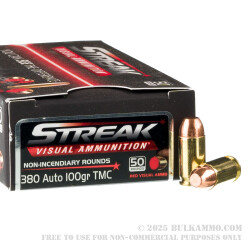 1000 Rounds of .380 ACP Ammo by Ammo Inc. Streak - 100gr TMJ Non-Incendiary Visual Tracer