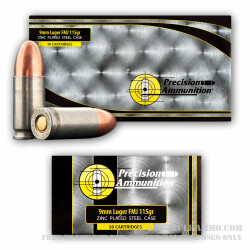 50 Rounds of 9mm Ammo by MFS - 115gr FMJ