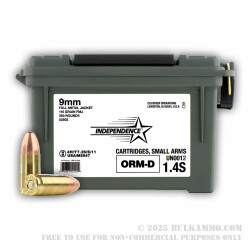 350 Rounds of 9mm Ammo by Independence in Plano Can - 115gr FMJ