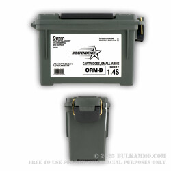 350 Rounds of 9mm Ammo by Independence in Plano Can - 115gr FMJ