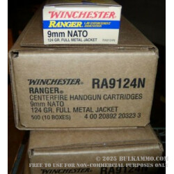 500  Rounds of 9mm Ammo by Winchester - 124gr FMJ