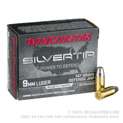 20 Rounds of 9mm Ammo by Winchester Silvertip - 147gr JHP