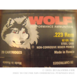 500  Rounds of .223 Ammo by Wolf - 62gr FMJ