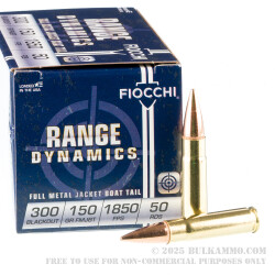 50 Rounds of .300 AAC Blackout Ammo by Fiocchi - 150gr FMJBT