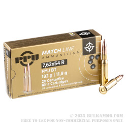 20 Rounds of 7.62x54r Ammo by Prvi Partizan Match - 182gr FMJBT