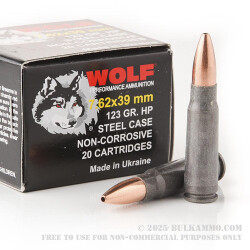 20 Rounds of 7.62x39mm Ammo by Wolf Ukraine - 123gr HP