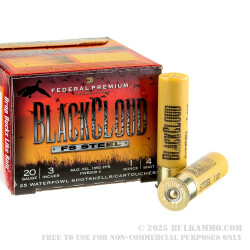 25 Rounds of 20ga Ammo by Federal Blackcloud - 3" 1 ounce #4 shot