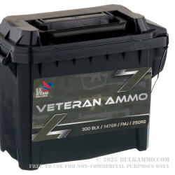 250 Rounds of .300 AAC Blackout Ammo by Veteran Ammo in Ammo Can - 147gr FMJ