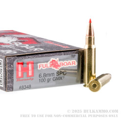 20 Rounds of 6.8 SPC Ammo by Hornady Full Boar - 100gr GMX