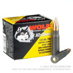 1000 Rounds of 7.62x39 Ammo by Wolf Copper Jacket - 122gr FMJ