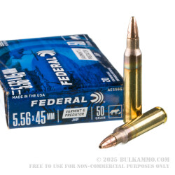 500 Rounds of 5.56x45 Ammo by Federal Varmint & Predator - 50gr JHP