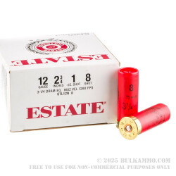 25 Rounds of 12ga Ammo by Estate Cartridge - 1 ounce #8 shot