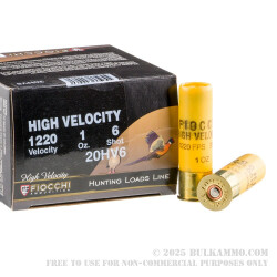 25 Rounds of 20ga Ammo by Fiocchi - High Velocity - 1 ounce #6 shot