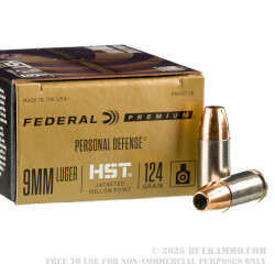 200 Rounds of 9mm Ammo by Federal - 124gr JHP HST
