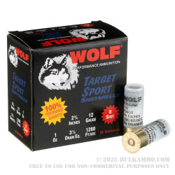 250 Rounds of 12ga Ammo by Wolf Target Sport - 1 ounce #8 shot