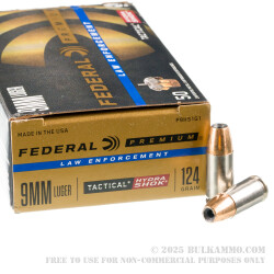 50 Rounds of 9mm Ammo by Federal LE Hydra Shok - 124gr JHP