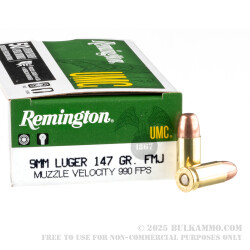 500 Rounds of 9mm Ammo by Remington - 147gr FMJ