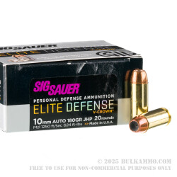 20 Rounds of 10mm Ammo by SIG Sauer V-Crown - 180gr JHP