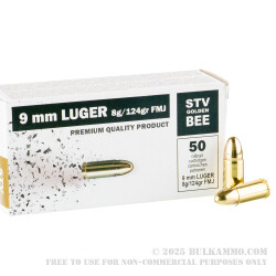 1000 Rounds of 9mm Ammo by STV Golden Bee - 124gr FMJ